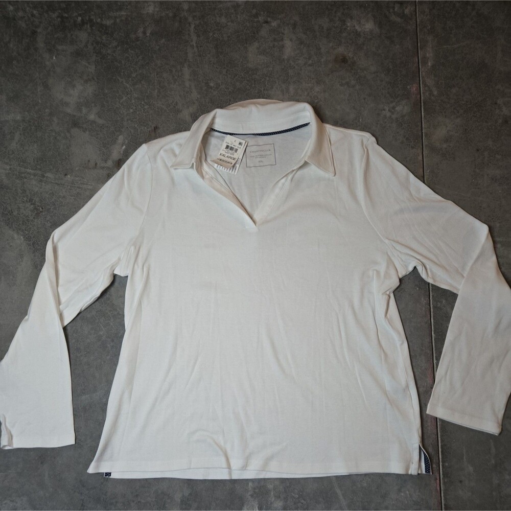 Charter Club Cotton Bright White Johnny Collar Long-Sleeve Size XXL